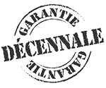 Cachet noir et blanc certifiant une Garantie Décennale. Ce label rond symbolise l'assurance et la fiabilité d'une couverture décennale.